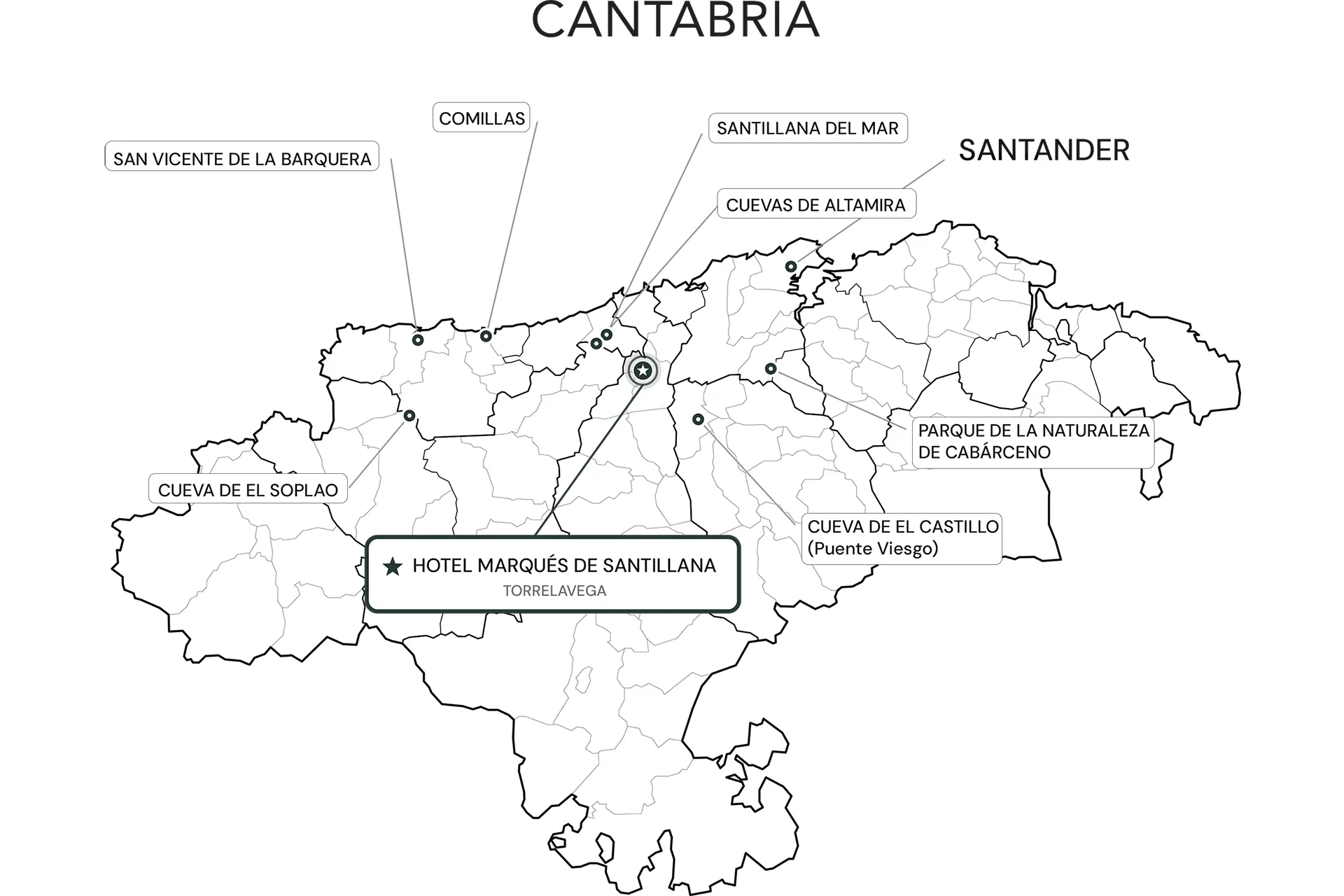 Mapa con localizaciones Cantabria